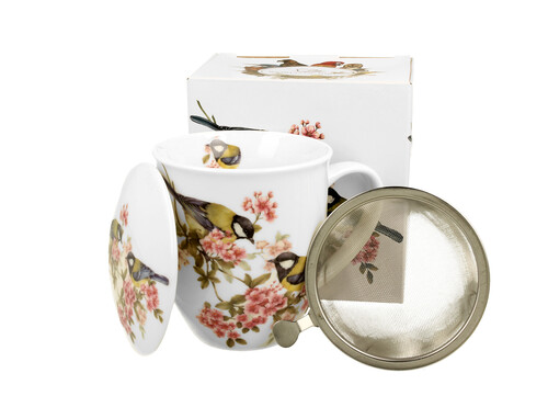 Porcelánový hrnček so sitkom a krytom Sýkorka veľká 400 ml