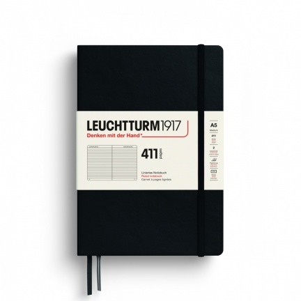 Zápisník LEUCHTTURM1917 Medium (A5), Hardcover, 411, Black, riadkovaný