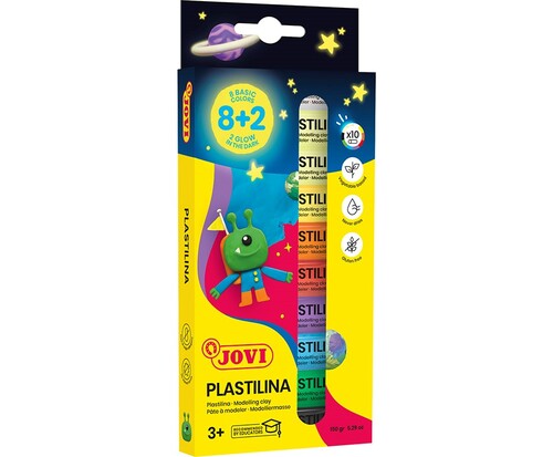 JOVI plastelína Glow 10x15g ( 8 základných farieb + 2 svietiace v tme)