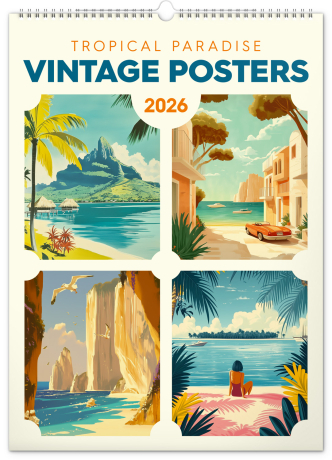 Nástenný kalendár 2026 Vintage plagáty – tropické raje 2026, 33 x 46 cm