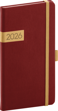 Vreckový diár Twill 2026, bordó-zlatý, 9 x 15,5 cm