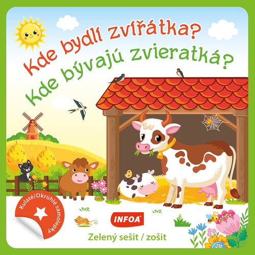 Kulaté samolepky: Kde bydlí zvířátka? / Kde bývajú zvieratká? - zelený sešit / zošit (CZ/SK vydanie)
