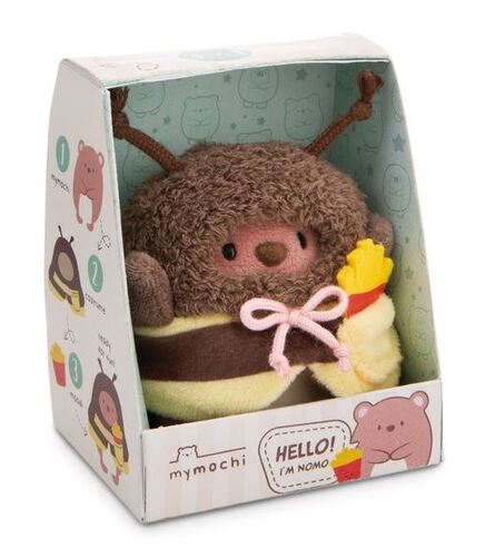 NICI plyš MyMochi Medvedík Nomo v kostýme včielky a s hranolkami, set darčekové balenie 8,5x6,5x10cm