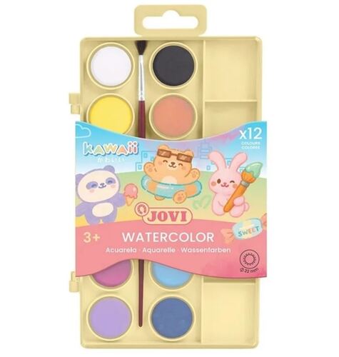 JOV Kawaii  vodové farby 12 ks priemer 22 mm, štetec
