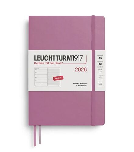 Týždenný plánovač & zápisník Medium (A5) 2026, Dusty Rose, English