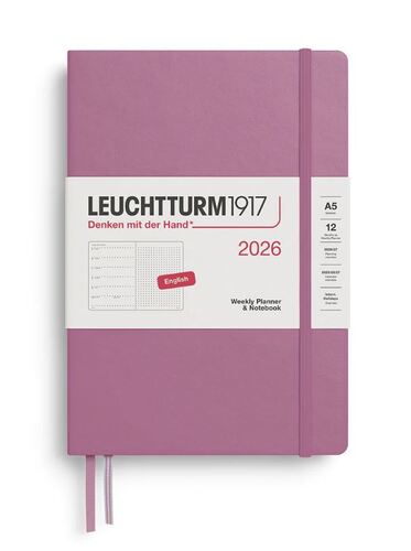 Týždenný plánovač & zápisník, bodkovaný Medium (A5) 2026, Dusty Rose, English