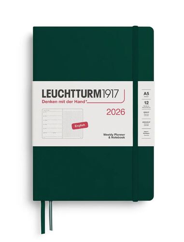 Týždenný plánovač & zápisník, bodkovaný Medium (A5) 2026, Forest Green, English