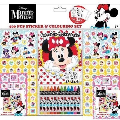 Samolepkový set s maľovankami a voskovkami 500 ks - Minnie
