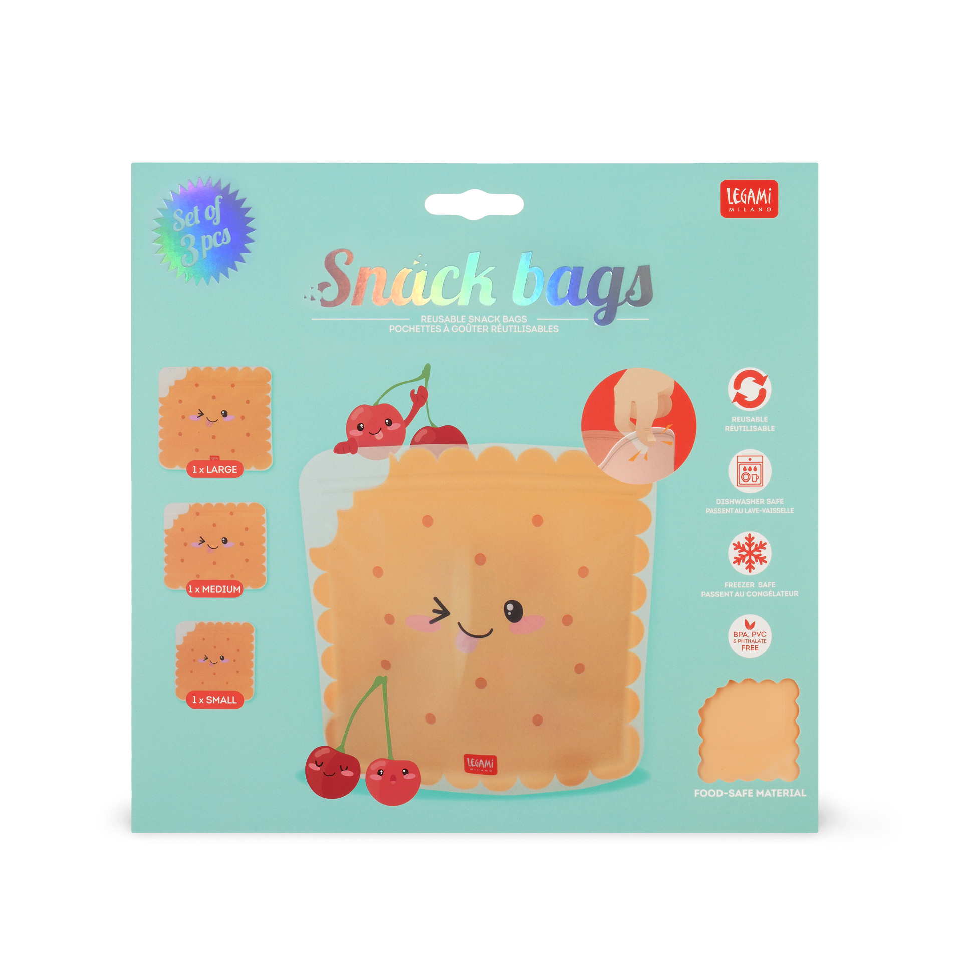 Legami Sada opätovne použiteľných vreciek na potraviny Cookie 3 ks