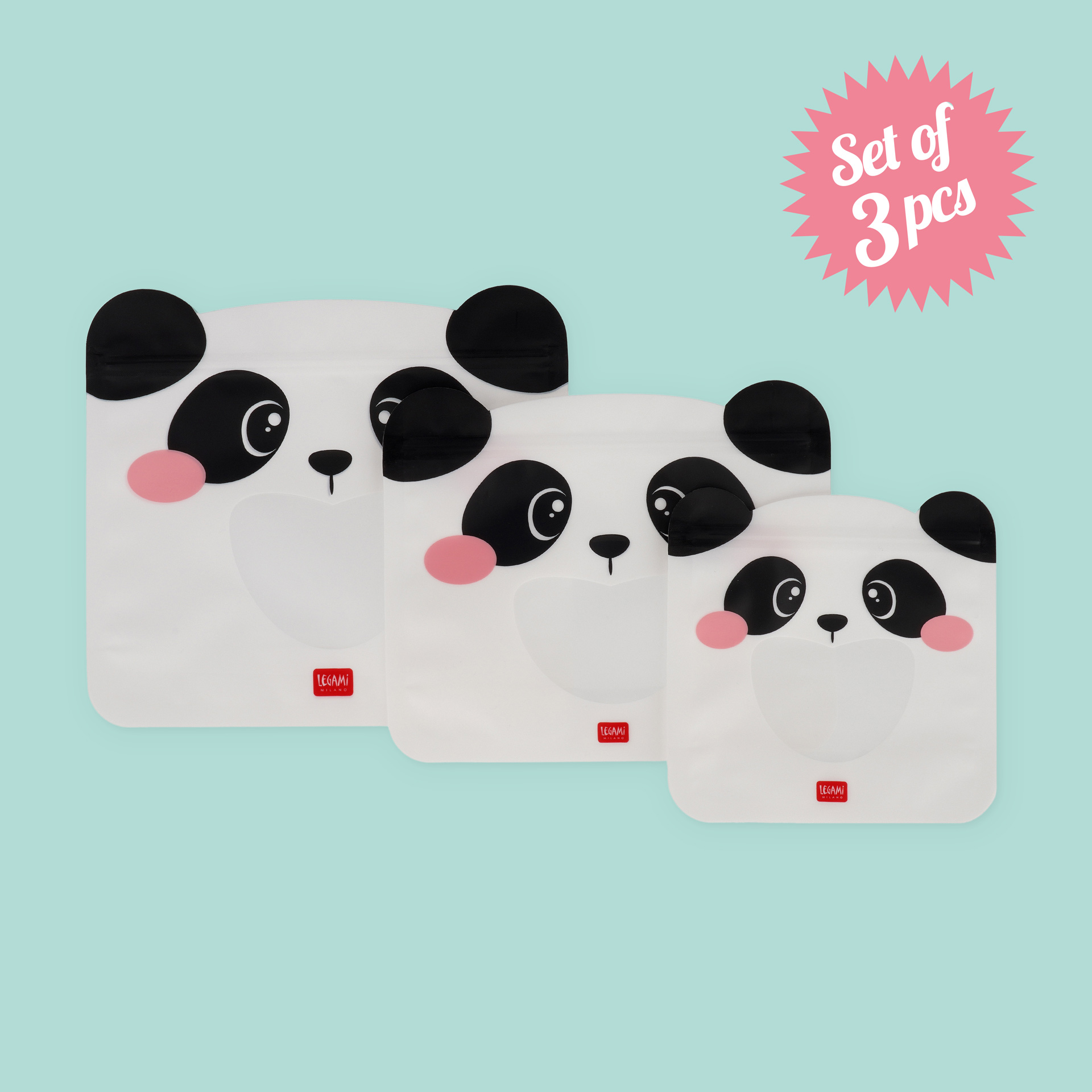 Legami Sada opätovne použiteľných vreciek na potraviny Panda 3 ks