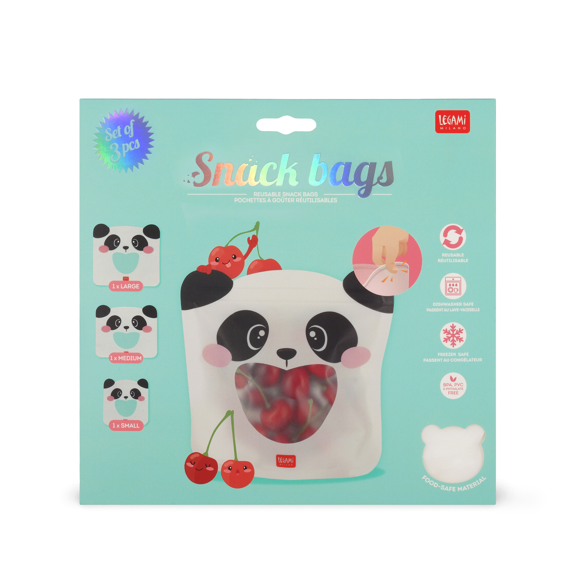 Legami Sada opätovne použiteľných vreciek na potraviny Panda 3 ks