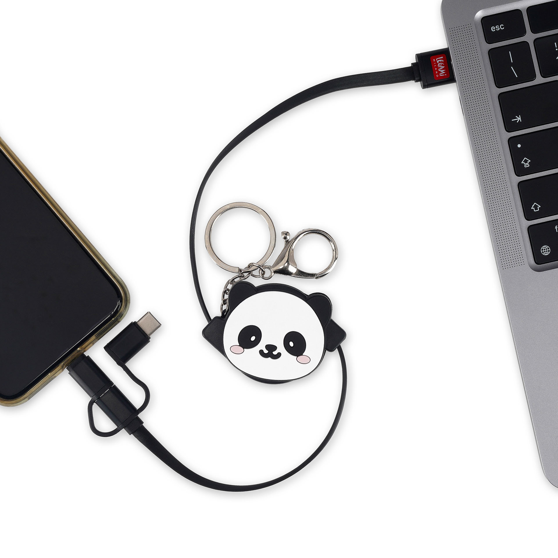Legami Nabíjací kábel 3v1 výsuvný s kľúčenkou Panda