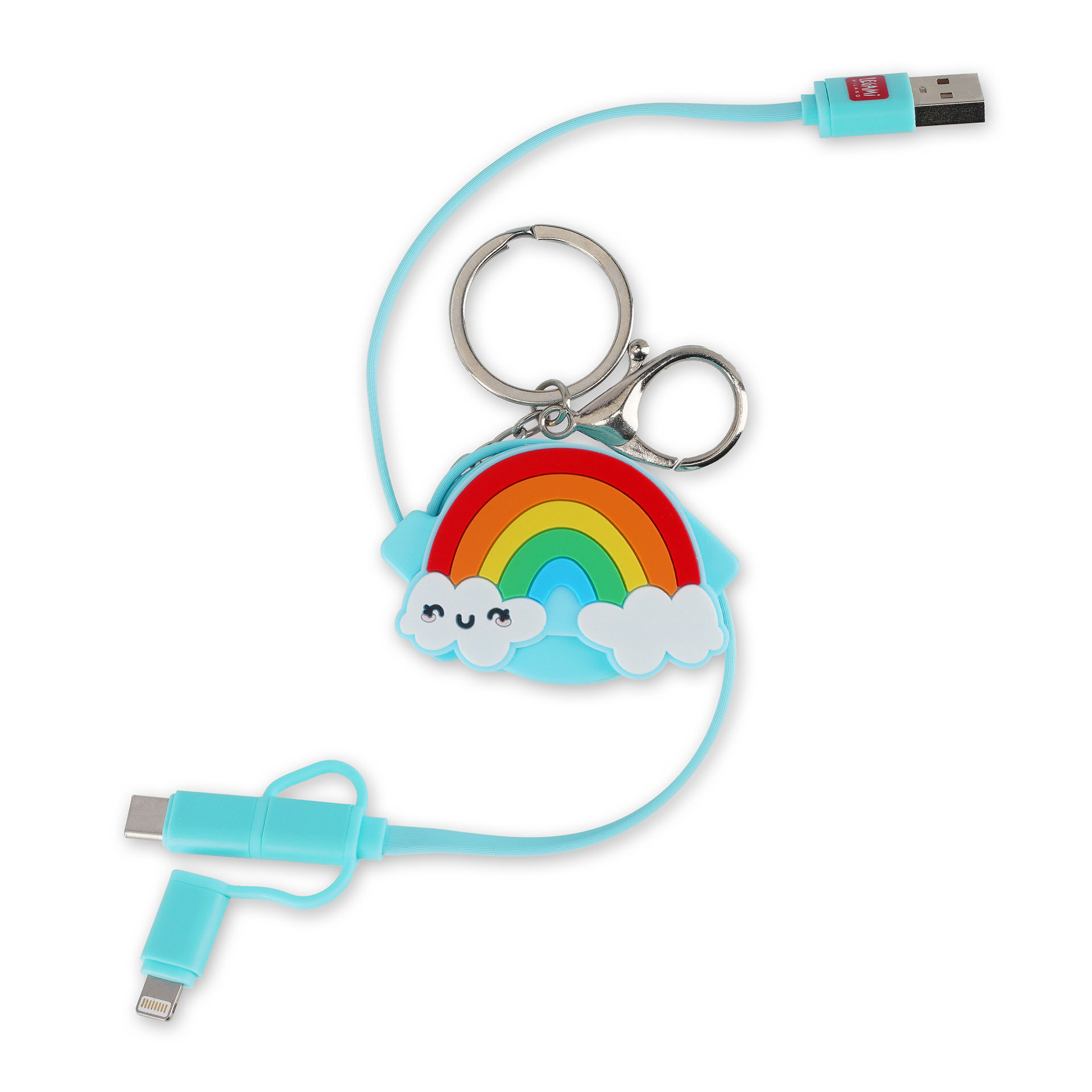 Legami Nabíjací kábel 3v1 výsuvný s kľúčenkou Rainbow
