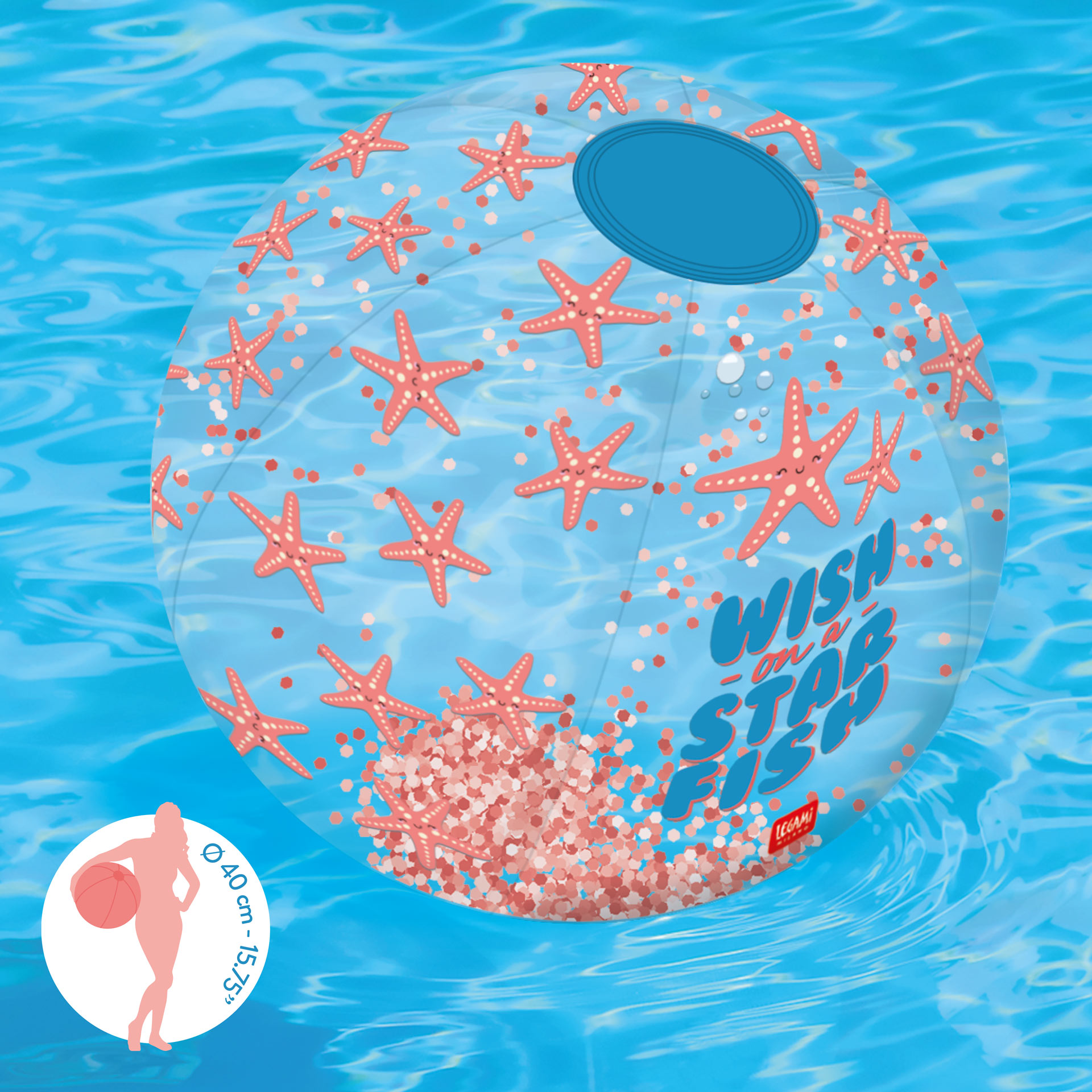 Legami Nafukovacia plážová lopta s trblietkami Starfish
