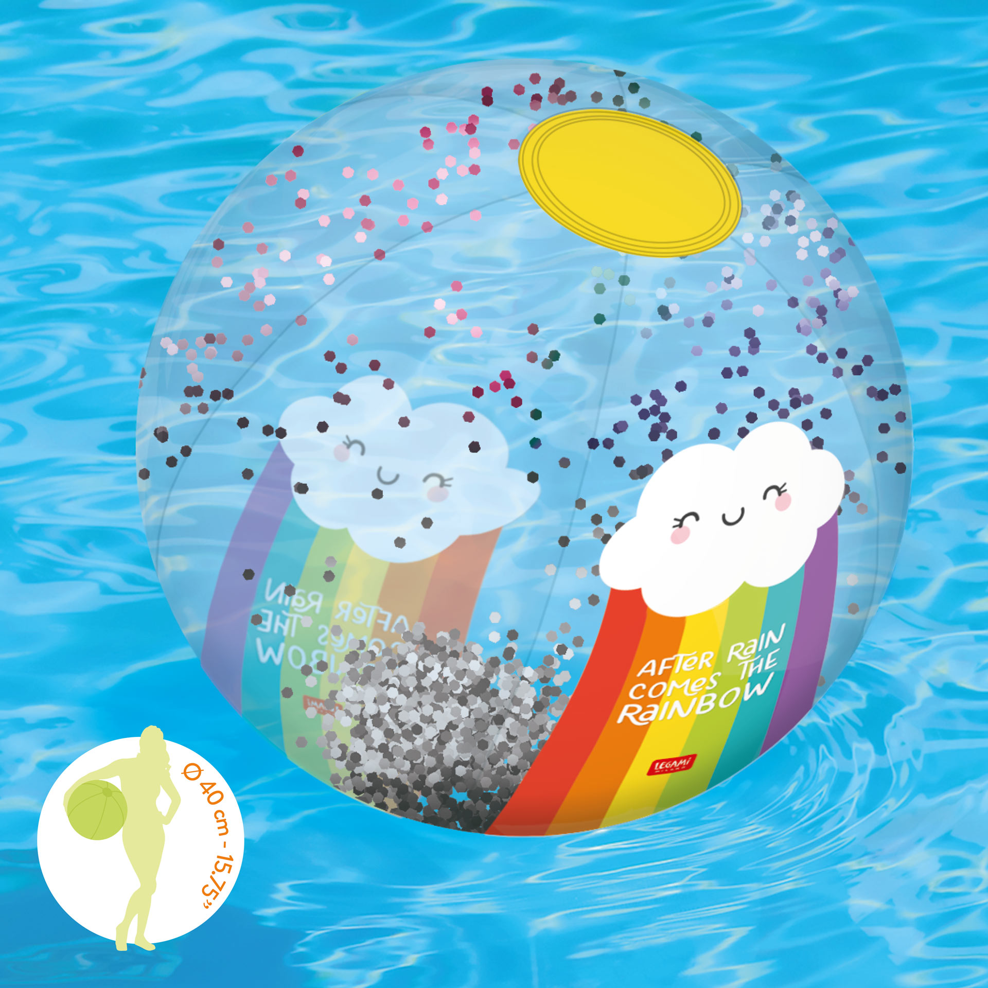 Legami Nafukovacia plážová lopta s trblietkami Rainbow