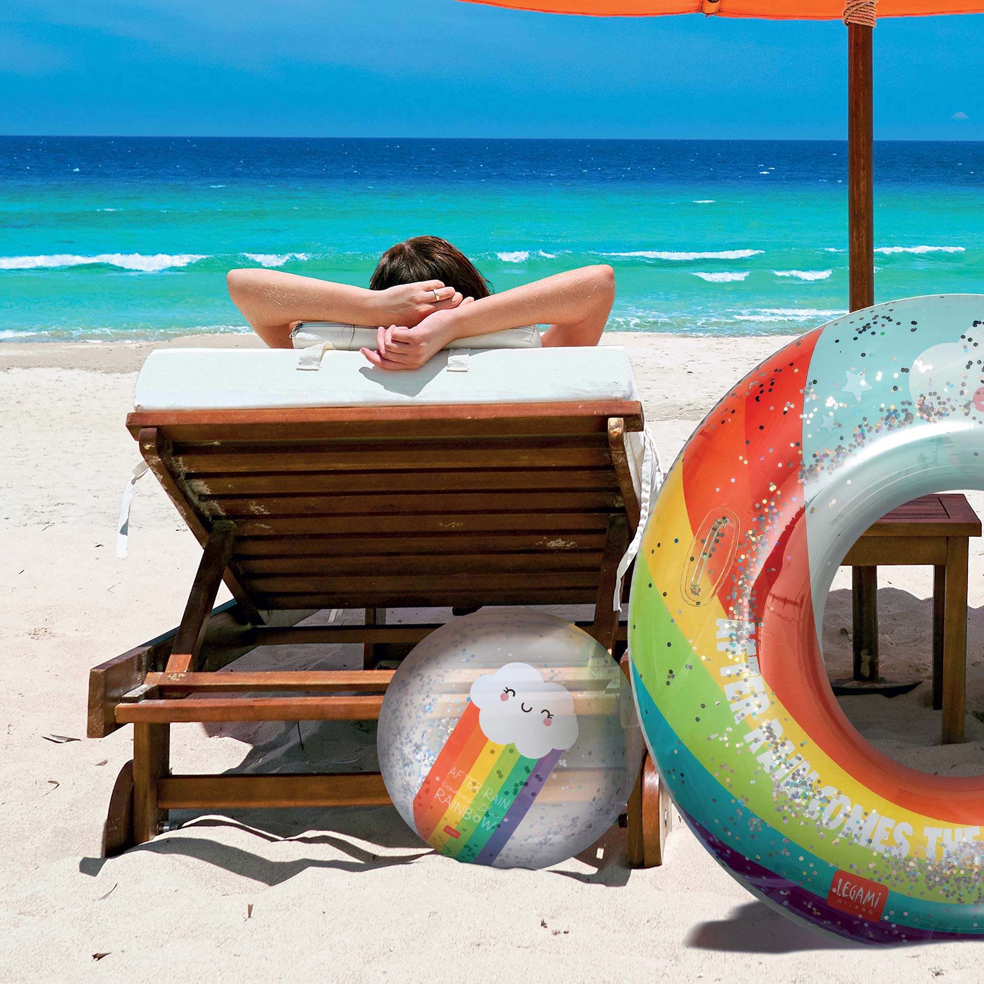 Legami Nafukovacia plážová lopta s trblietkami Rainbow