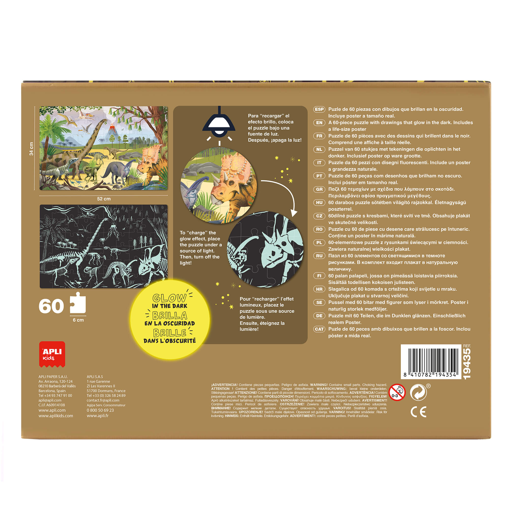 APLI Puzzle svietiace v tme Dinosaury 60 dielikov