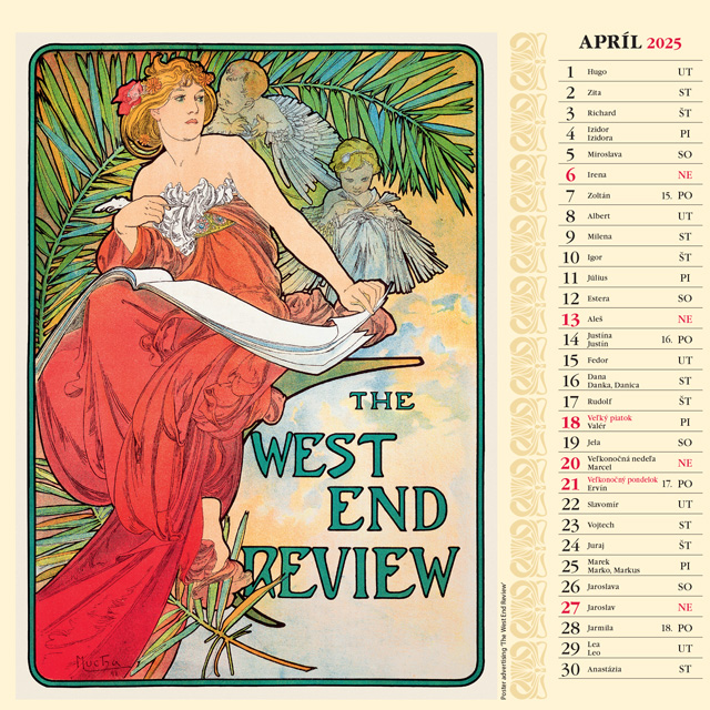 Nástenný kalendár Alfons Mucha štvorec 2025