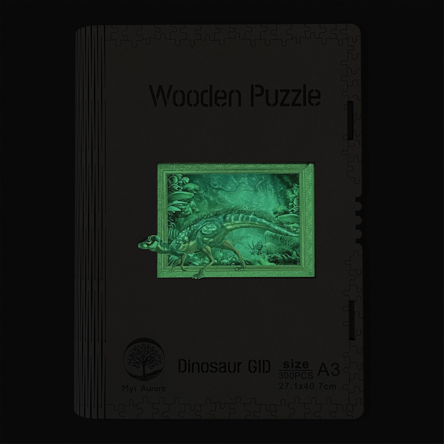 Drevené puzzle Dinosaurus A3 (svietiace v tme)
