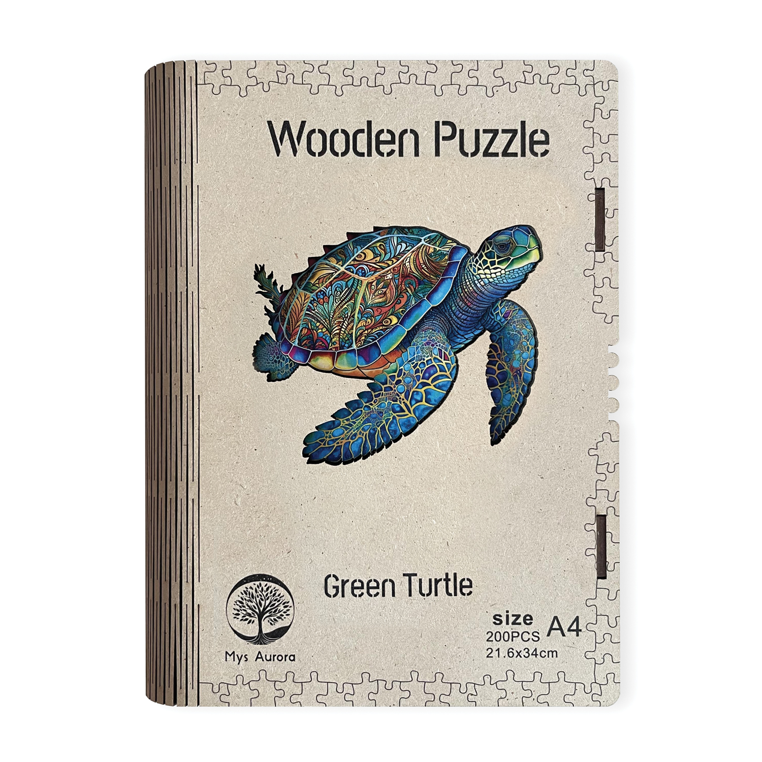 Drevené puzzle Zelená korytnačka A4