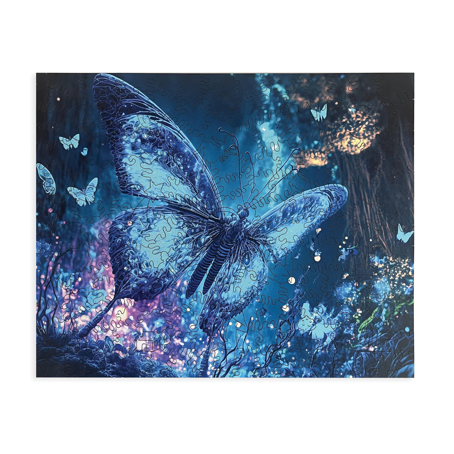 Drevené puzzle Fluorescenčný motýľ A4
