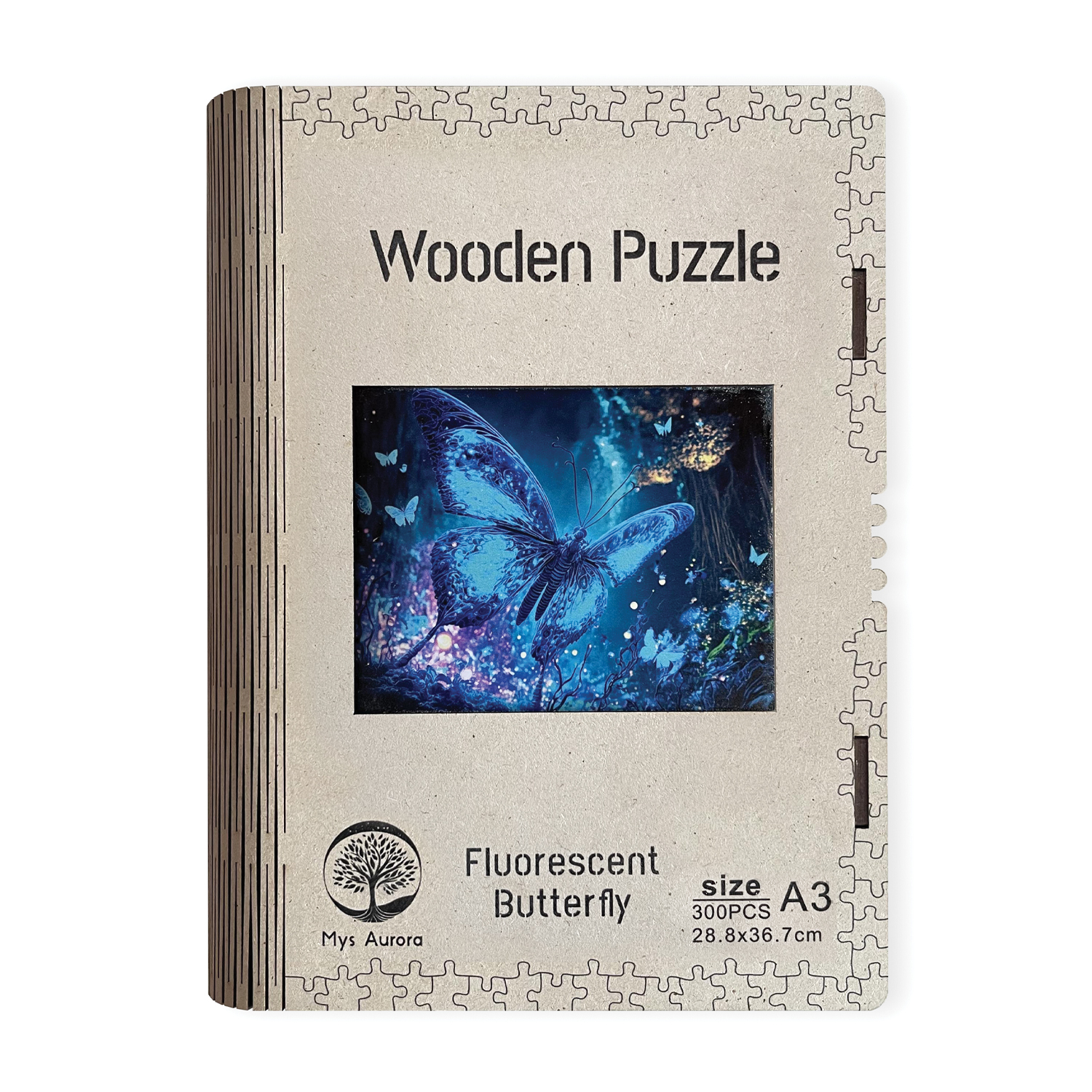 Drevené puzzle Fluorescenčný motýľ A3