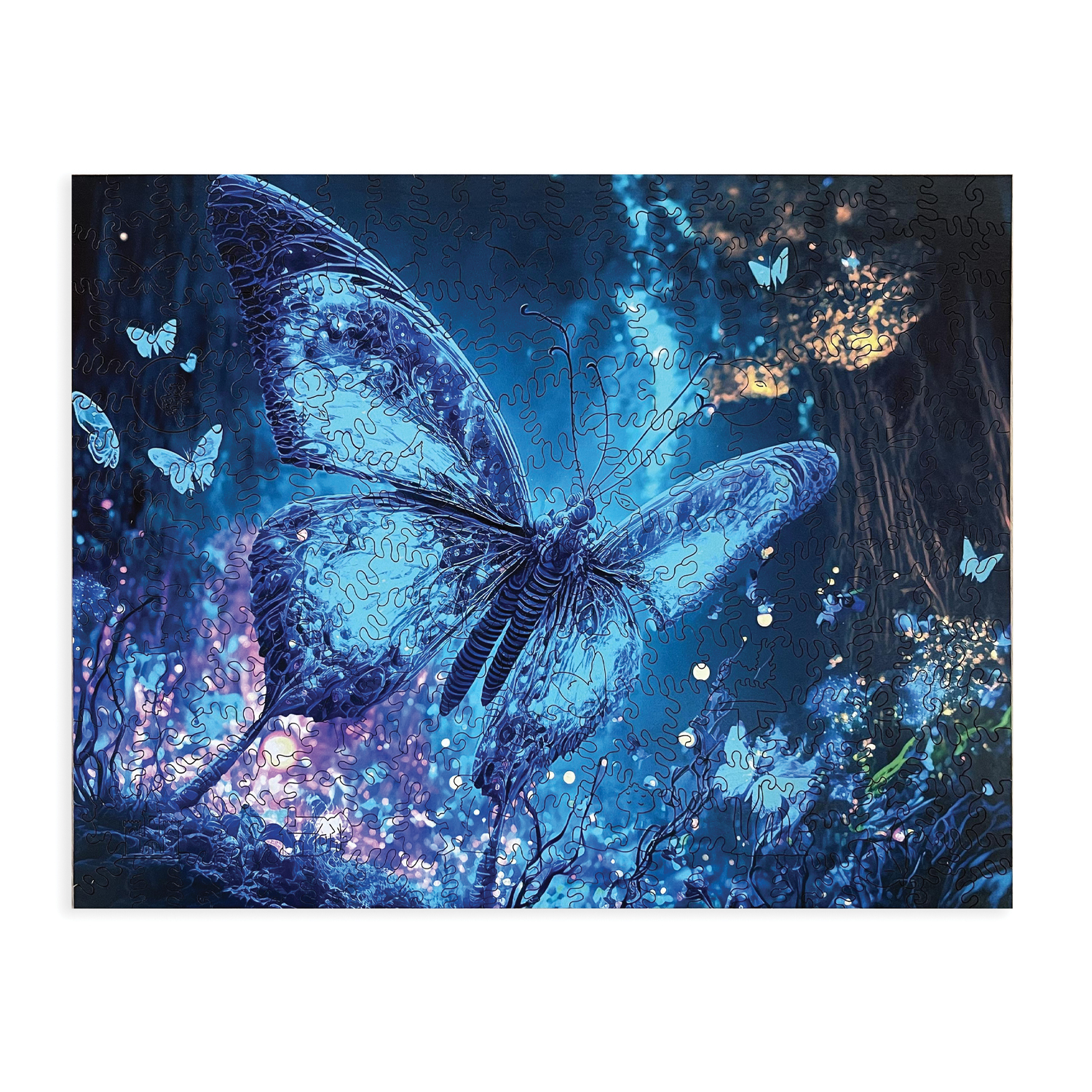 Drevené puzzle Fluorescenčný motýľ A3