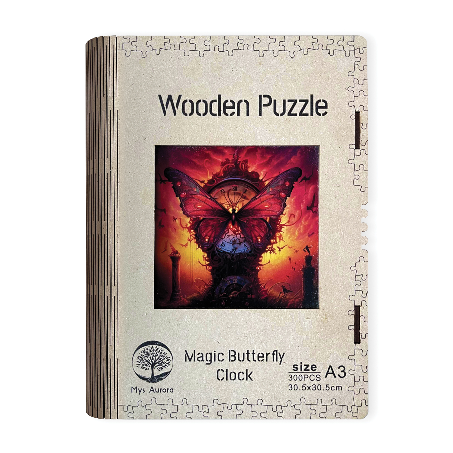 Drevené puzzle Čarovné motýľové hodiny A3