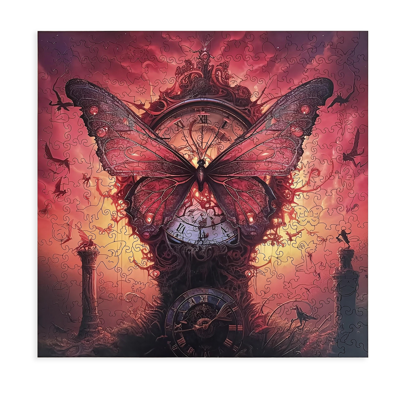Drevené puzzle Čarovné motýľové hodiny A3