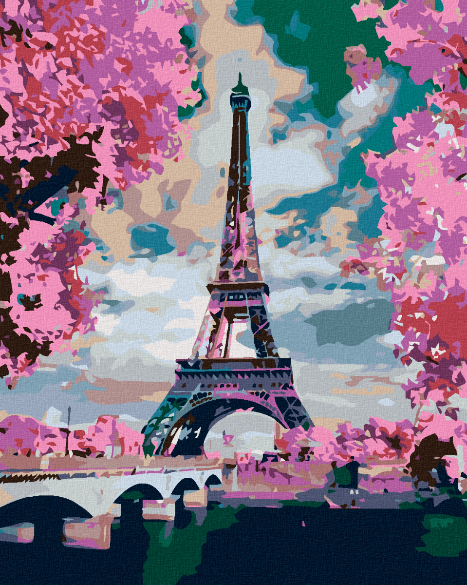 Maľovanie podľa čísel Eiffelova veža a ružové stromy 40x50cm Zuty