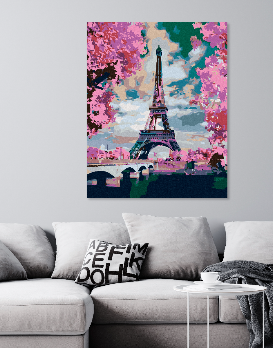 Maľovanie podľa čísel Eiffelova veža a ružové stromy 40x50cm Zuty