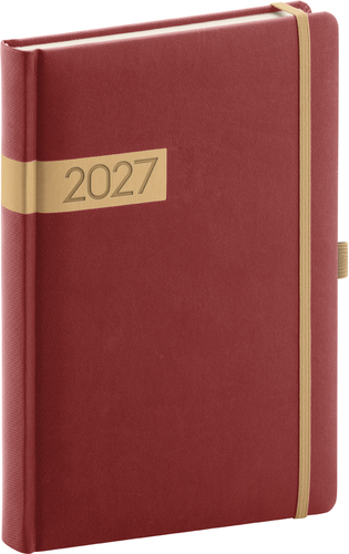 NOTIQUE Denný diár Twill 2027, bordó-zlatý, 15 x 21 cm