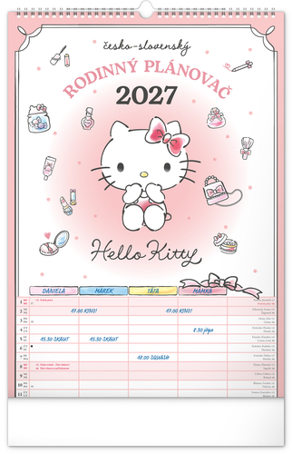 NOTIQUE Nástenný kalendár Rodinný plánovací Hello Kitty 2027, 33 x 46 cm
