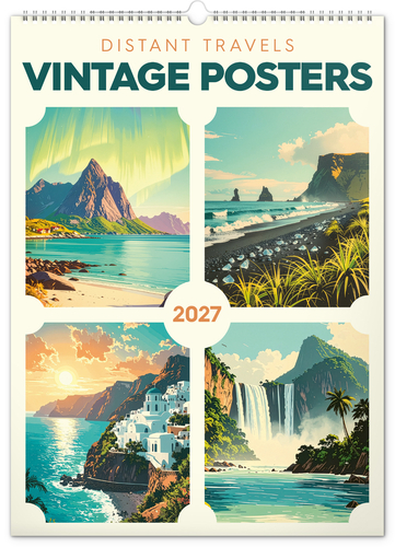 NOTIQUE Nástenný kalendár Vintage plakáty – ďaleké kraje 2027, 33 x 46 cm