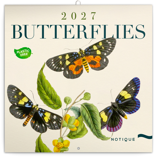 NOTIQUE Poznámkový kalendár Motýle 2027, PLASTIC FREE, 30 x 30 cm