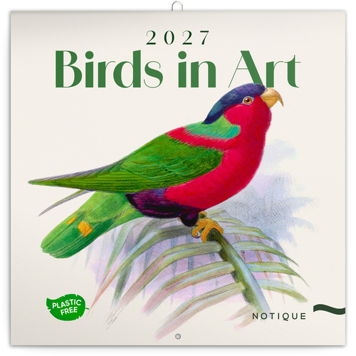 NOTIQUE Poznámkový kalendár Vtáci 2027, PLASTIC FREE, 30 x 30 cm