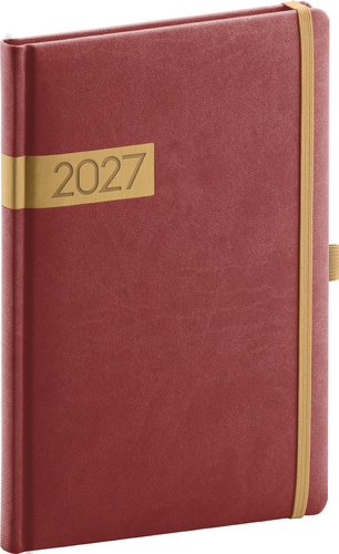 NOTIQUE Týždenný diár Twill 2027, bordó-zlatý, 15 x 21 cm