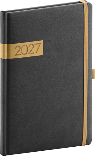 NOTIQUE Týždenný diár Twill 2027, čierno-zlatý, 15 x 21 cm