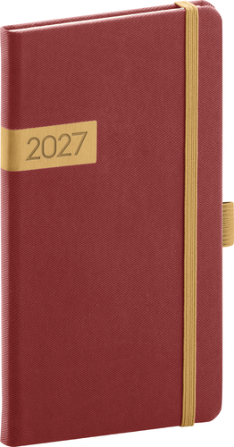 NOTIQUE Vreckový diár Twill 2027, bordó-zlatý, 9 x 15,5 cm