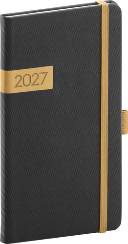 NOTIQUE Vreckový diár Twill 2027, černo-zlatý, 9 x 15,5 cm