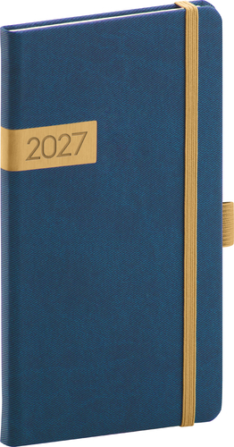 NOTIQUE Vreckový diár Twill 2027, modro-zlatý, 9 x 15,5 cm