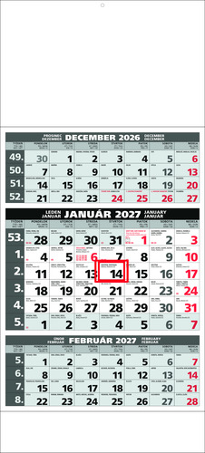 ŠTANDARD 3M kalendár 2027 sivý - T01 mix obr.