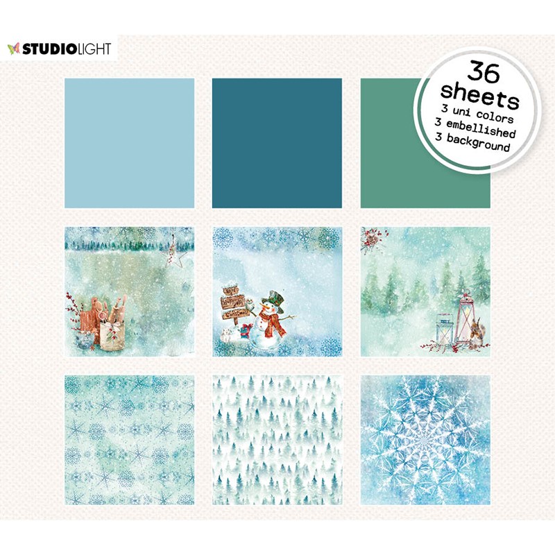 Blok vzorovaných papierov Studio Light, 15 x 15 cm – Let it Snow, modré variácie