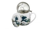 Porcelánový sudový hrnček so sitkom a krytom K. Hokusai - The Great Wave 430 ml