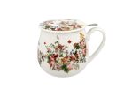 Porcelánový sudový hrnček so sitkom a krytom Vintage kvety 430 ml