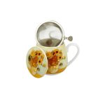 Porcelánový sudový hrnček so sitkom a krytom V. van Gogh - Sunflowers 430 ml