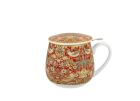 Porcelánový sudový hrnček so sitkom a krytom William Morris - Strawberry Thief Red 430 ml