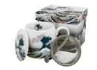 Porcelánový sudový hrnček so sitkom a krytom K. Hokusai - The Great Wave 430 ml