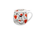 Porcelánový sudový hrnček so sitkom a krytom Mačky a srdiečka 430 ml