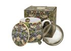 Porcelánový sudový hrnček so sitkom a krytom William Morris - Strawberry Thief Blue 430 ml